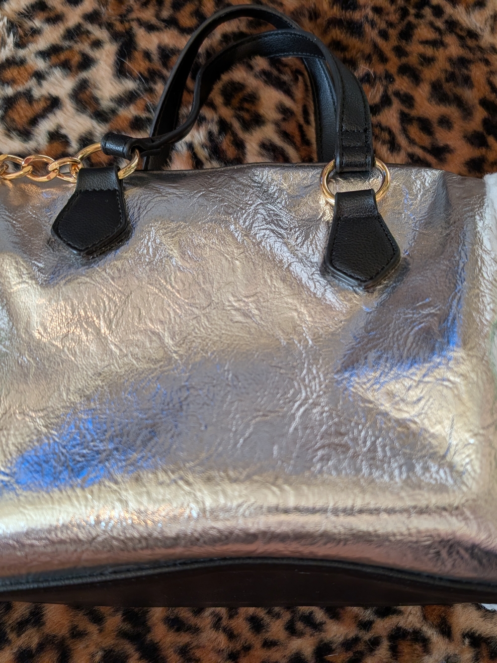 Juicy Couture Silver Shearling-Trim Satchel Bag - Picture 4 of 8